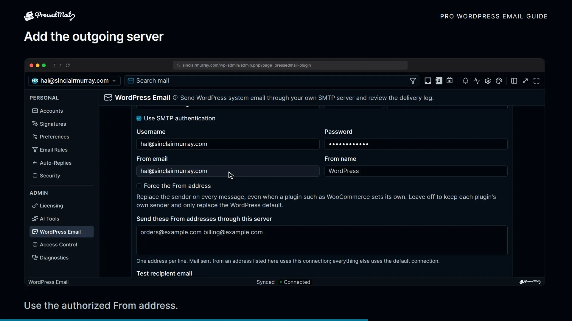 Entering the outgoing server and saving it