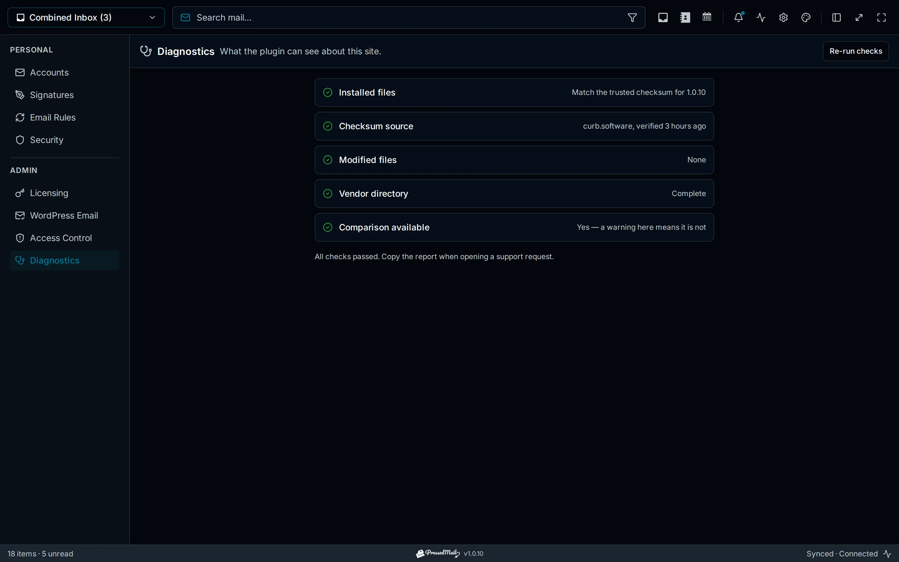 Installed files checked against the trusted checksum
