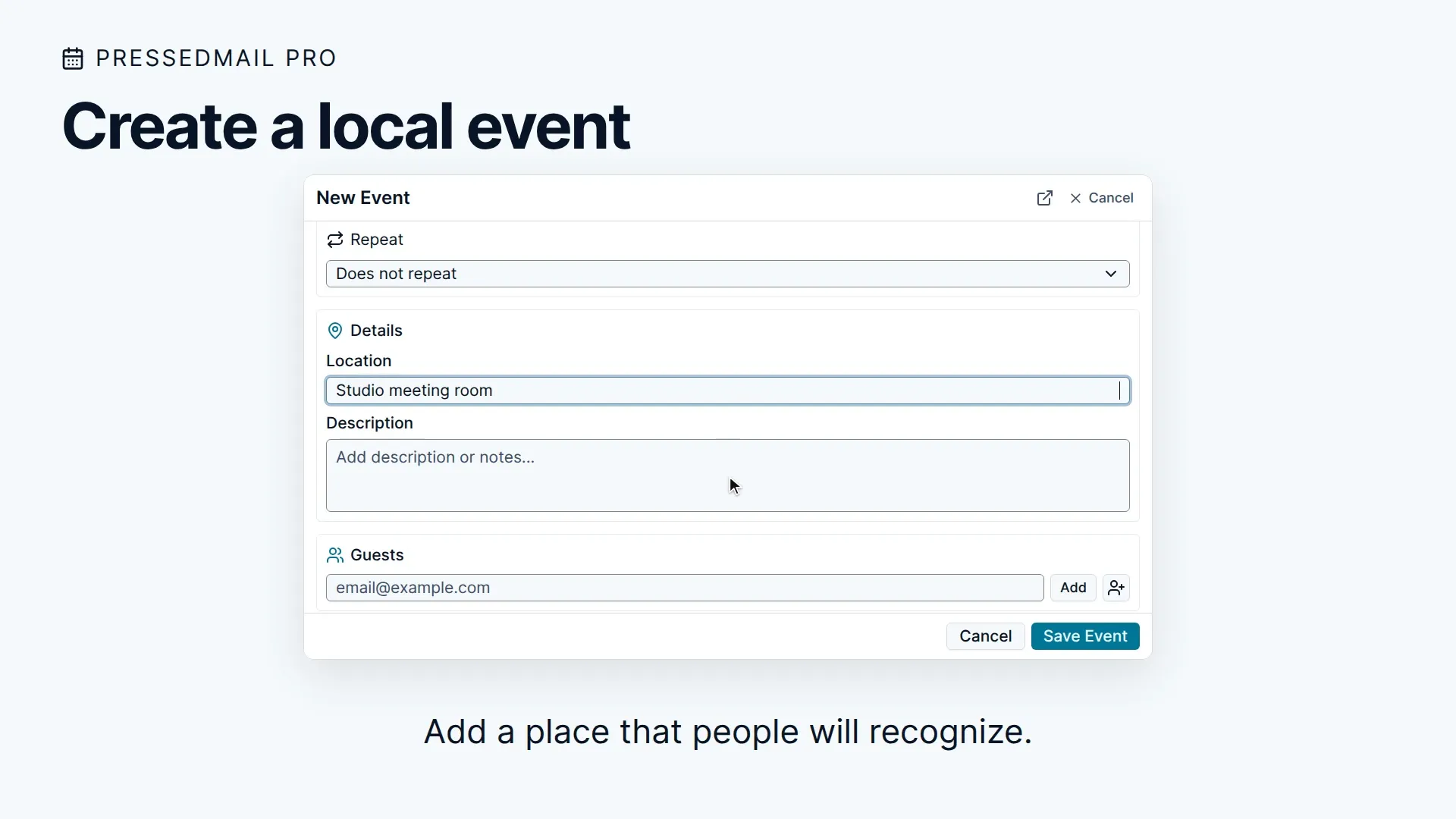 Creating a local event, including the invalid end time