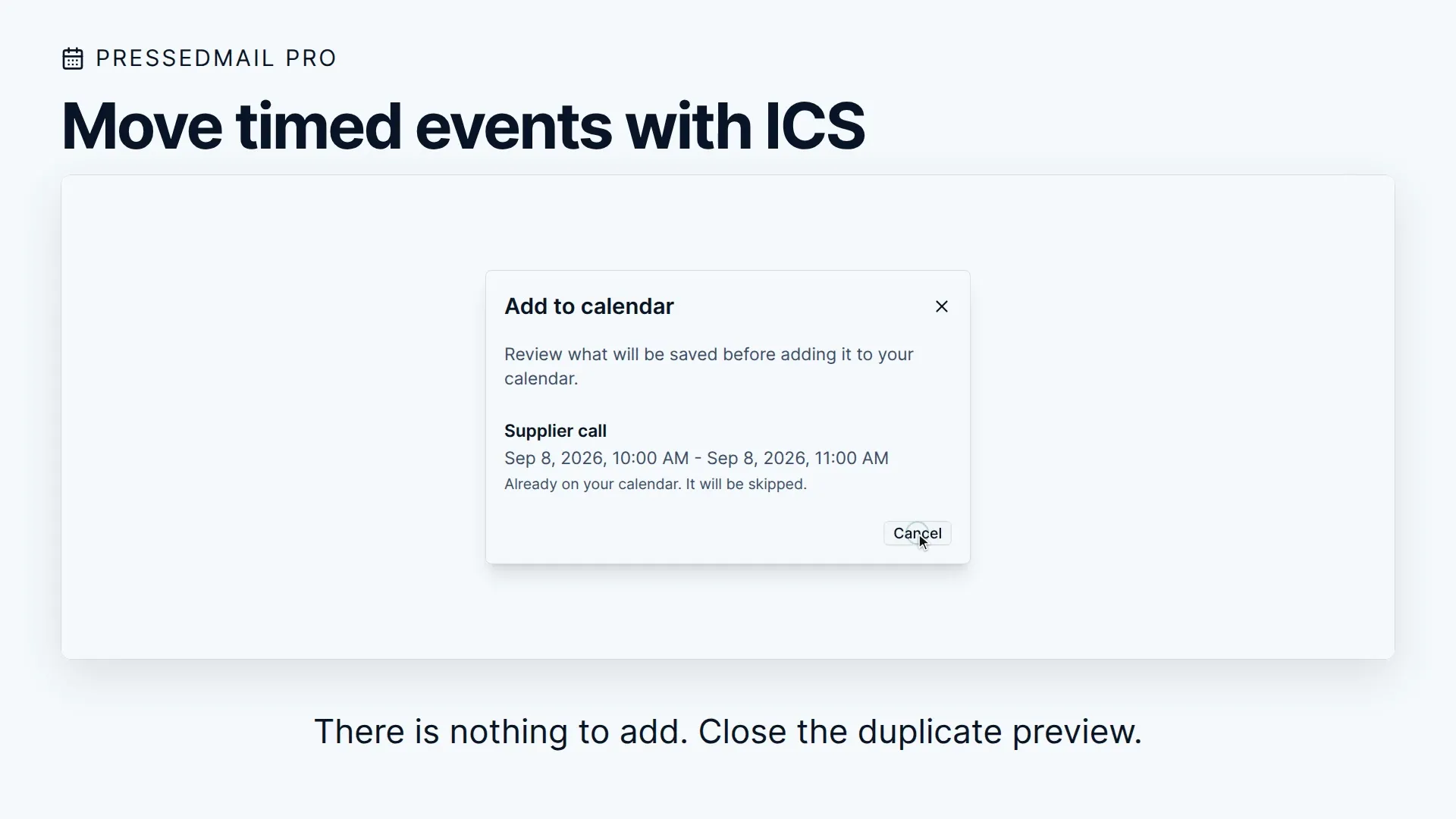 Importing timed events from an ICS file, duplicates included