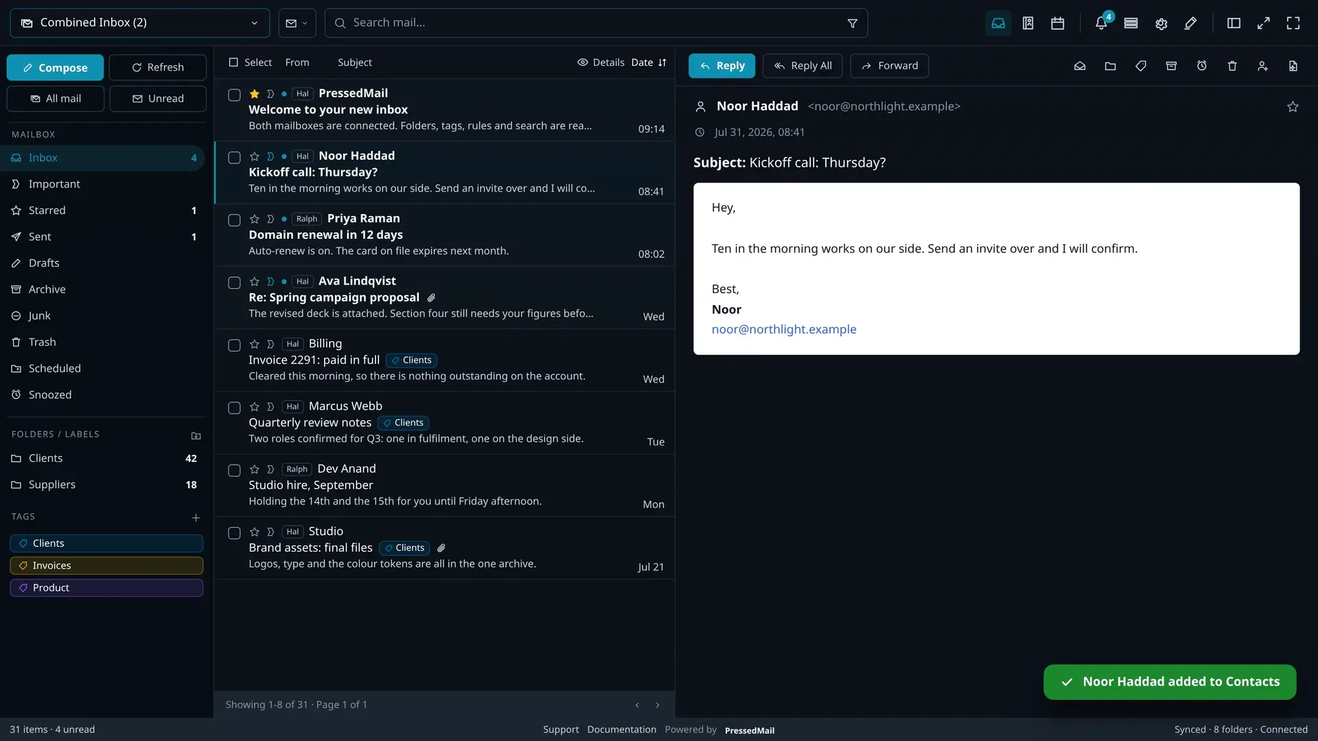 Saving a sender as a contact from the message