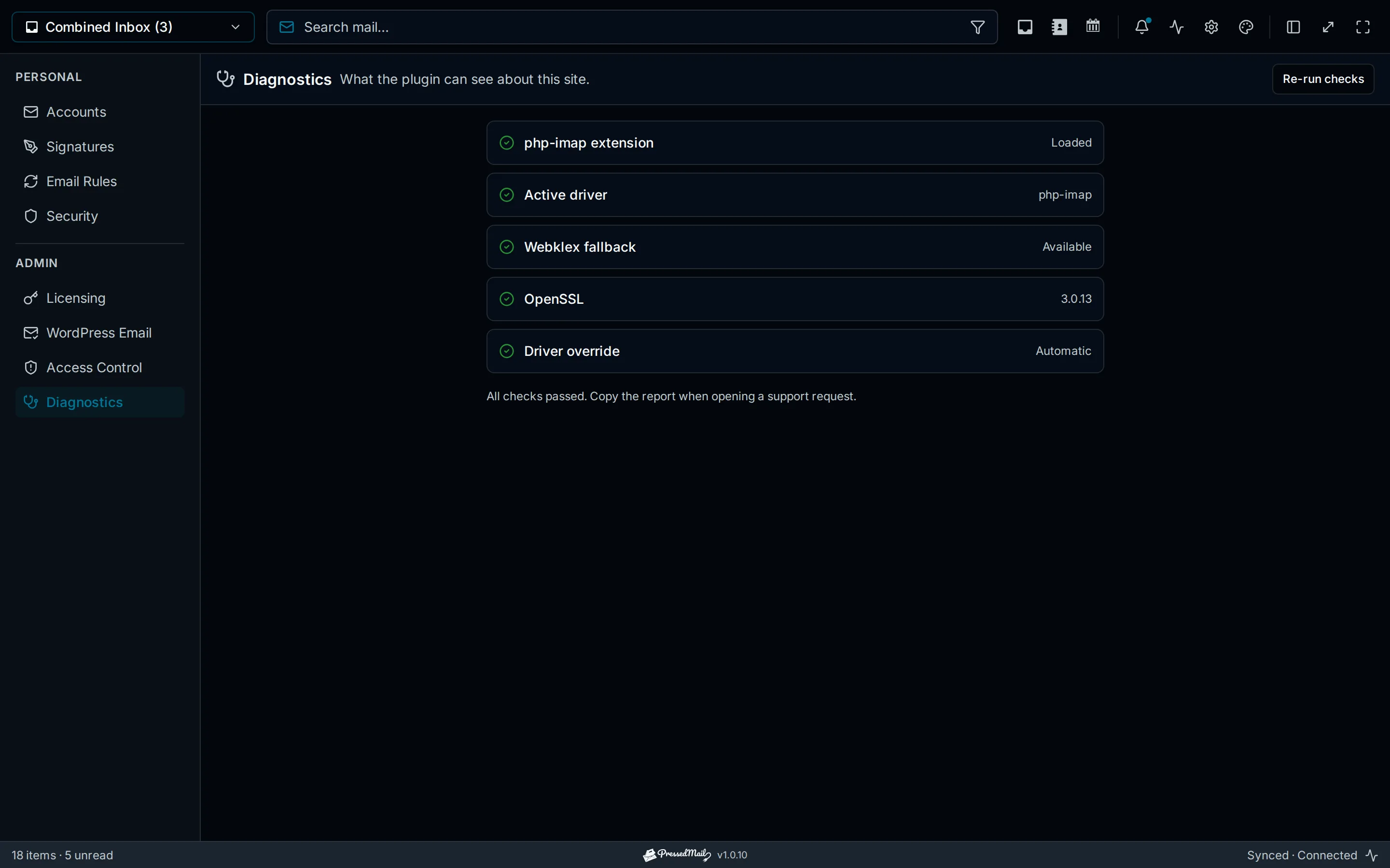 Which IMAP driver this site is using, and what is available