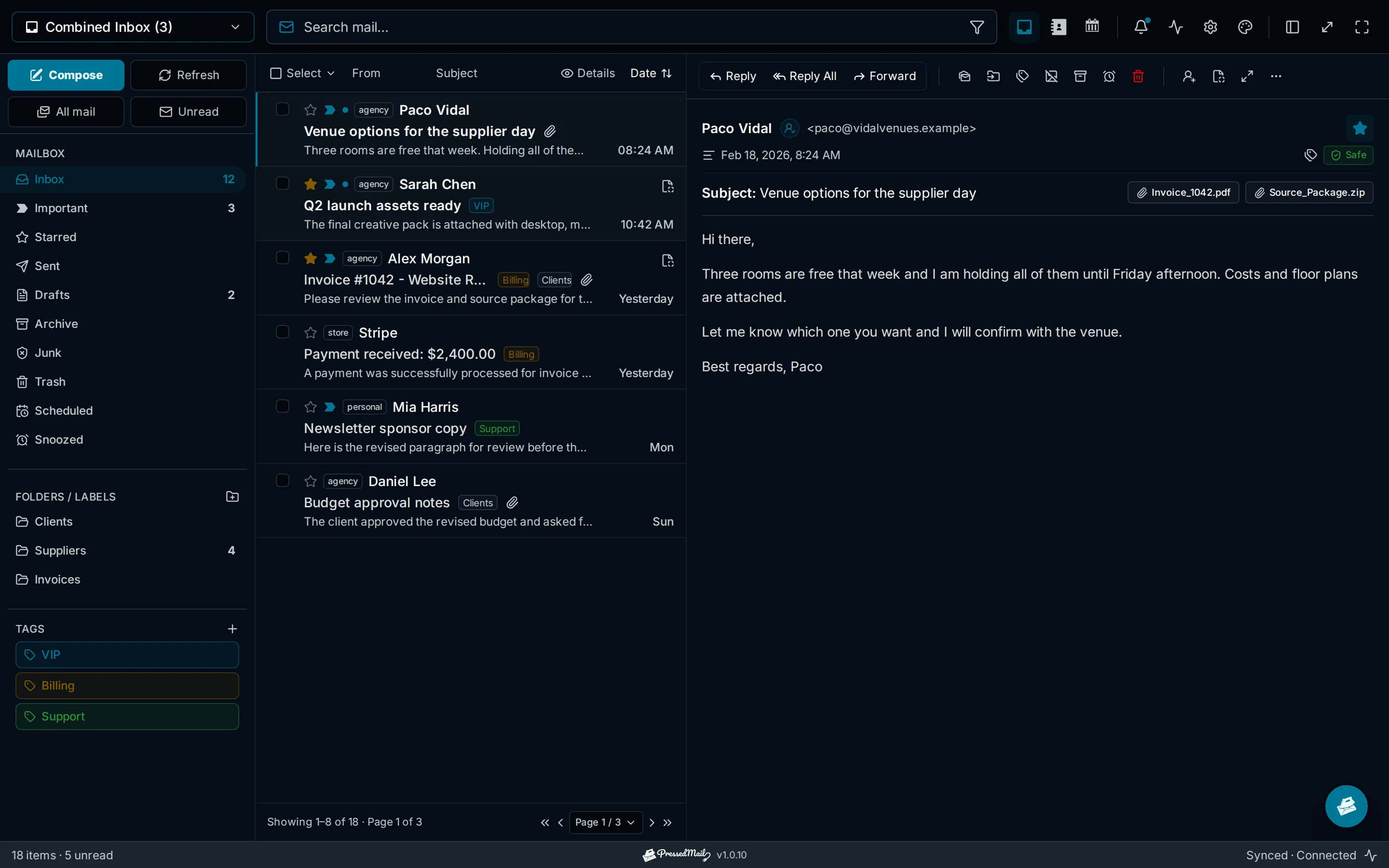 Several mailboxes, one inbox, inside WordPress