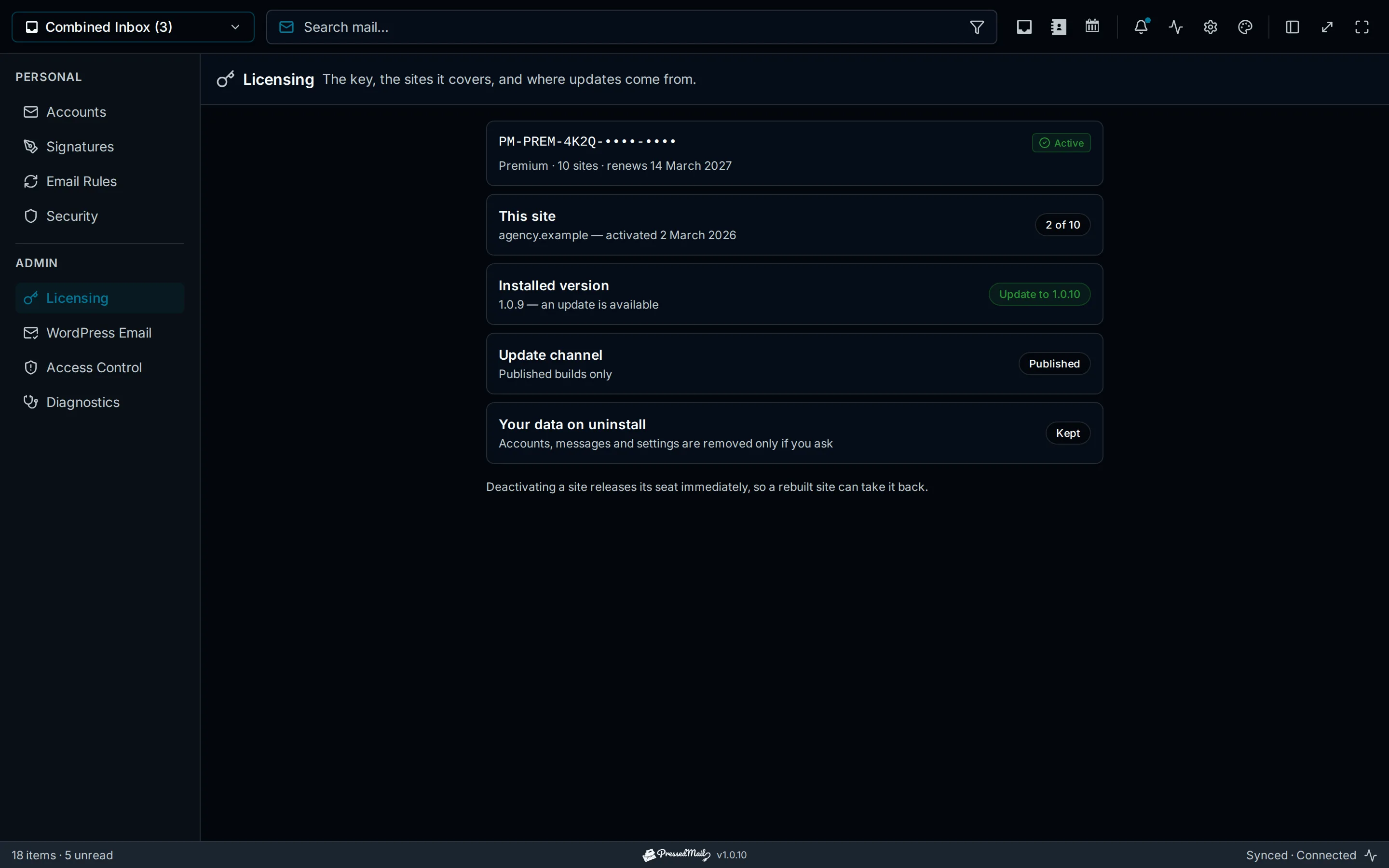 An available update, and what uninstalling keeps