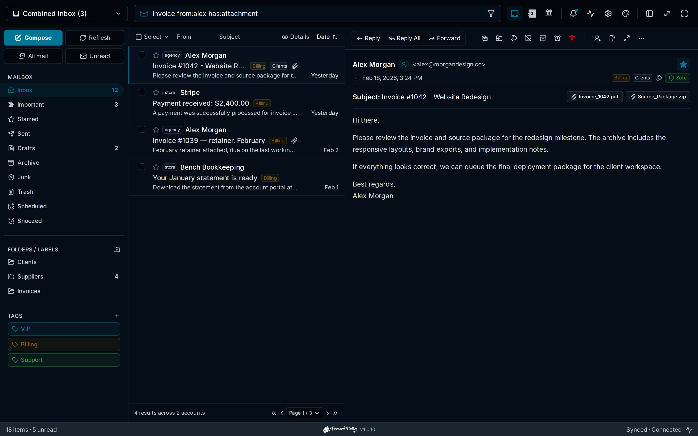 Illustration of mail search and filtering controls