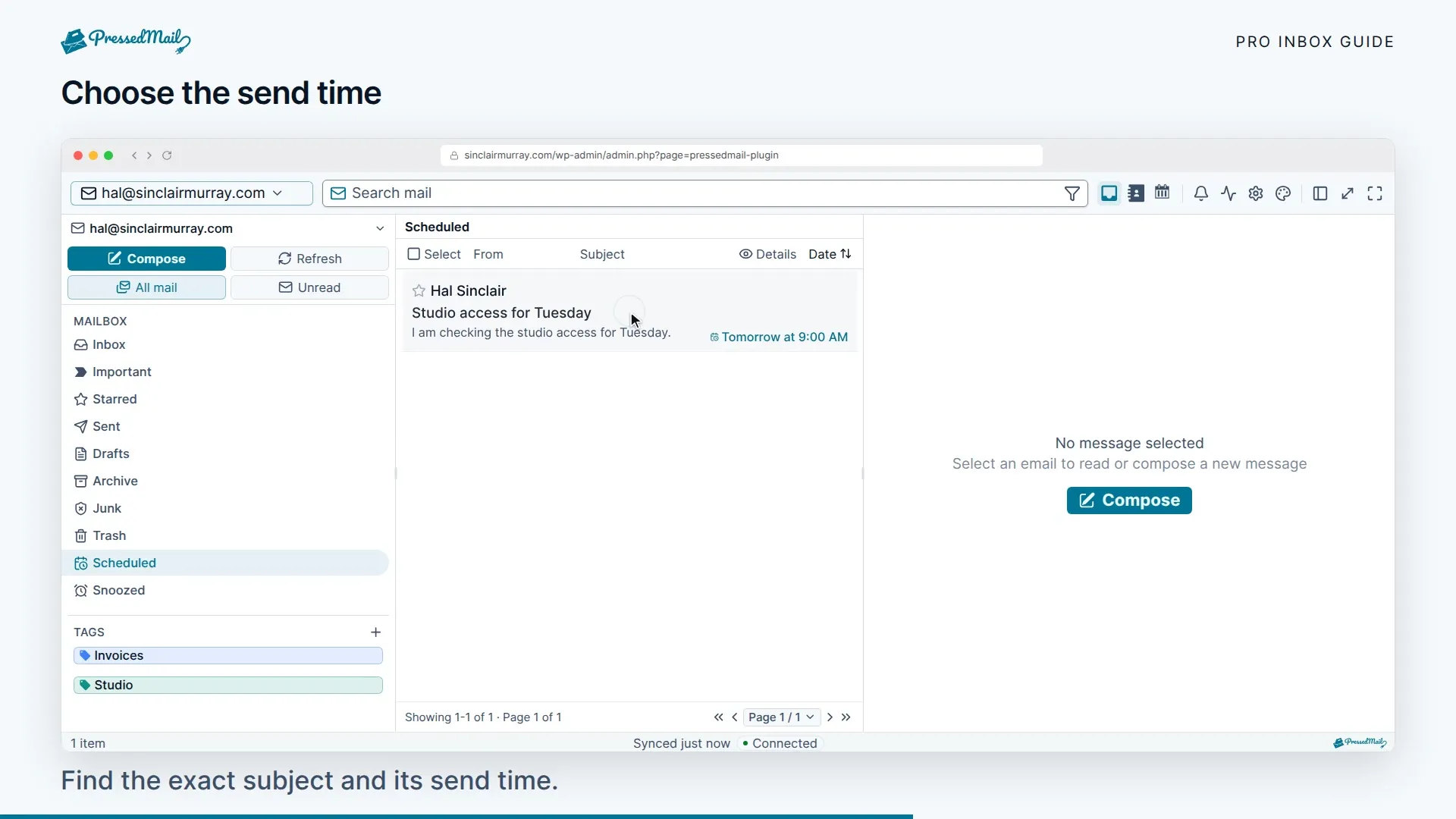 Choosing a send time and checking the queued message