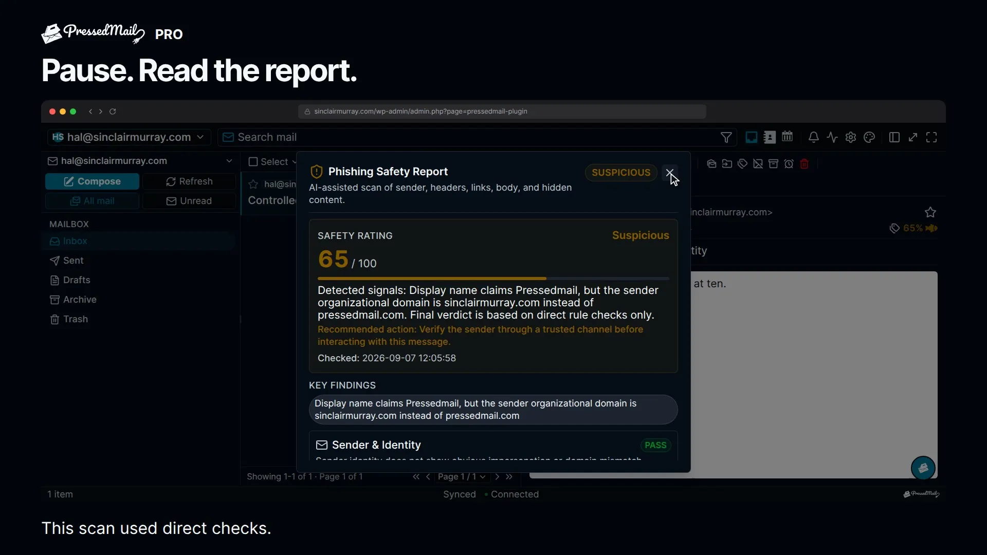 Running a check and reading what the report actually found