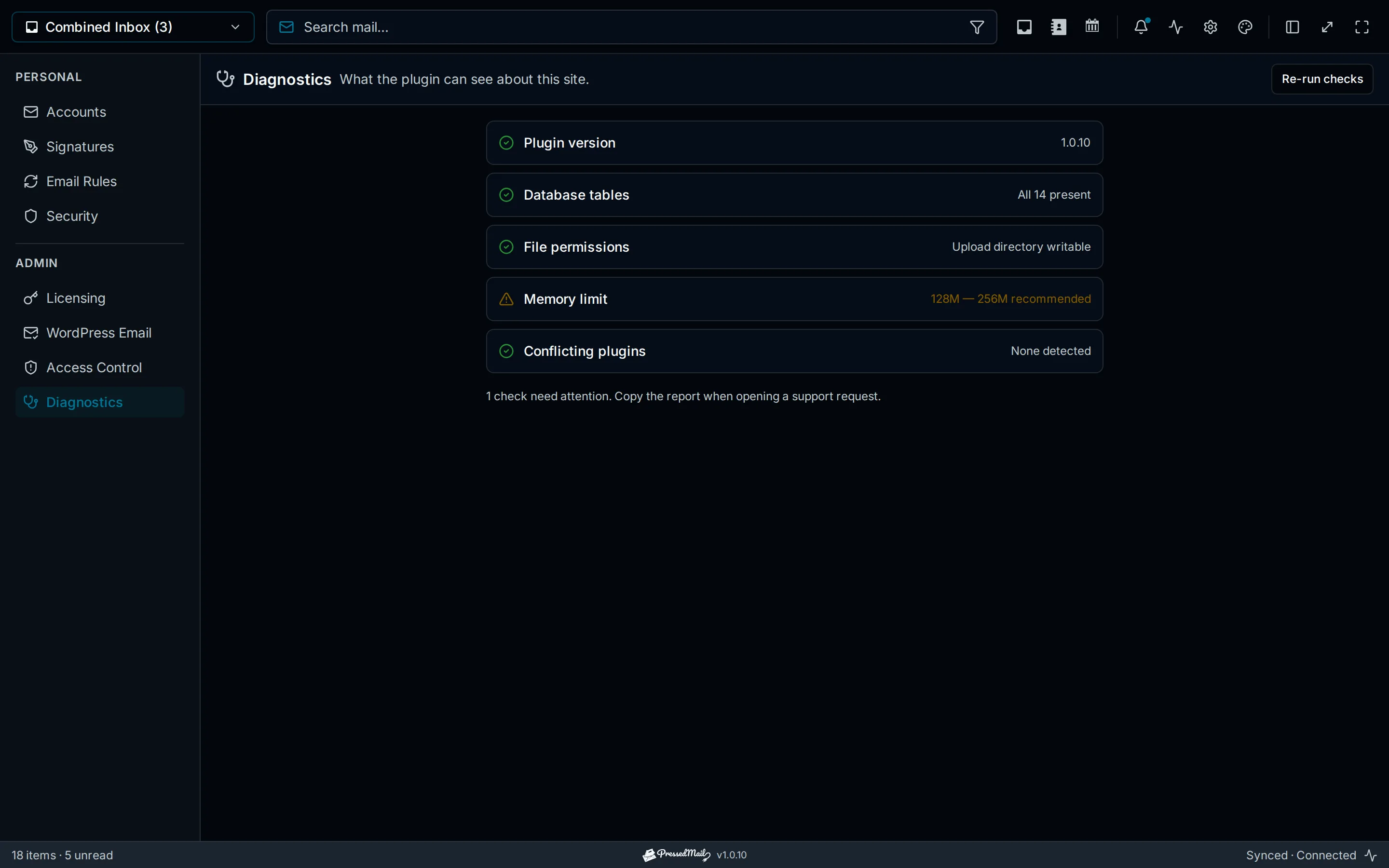 Install checks, with the memory limit flagged