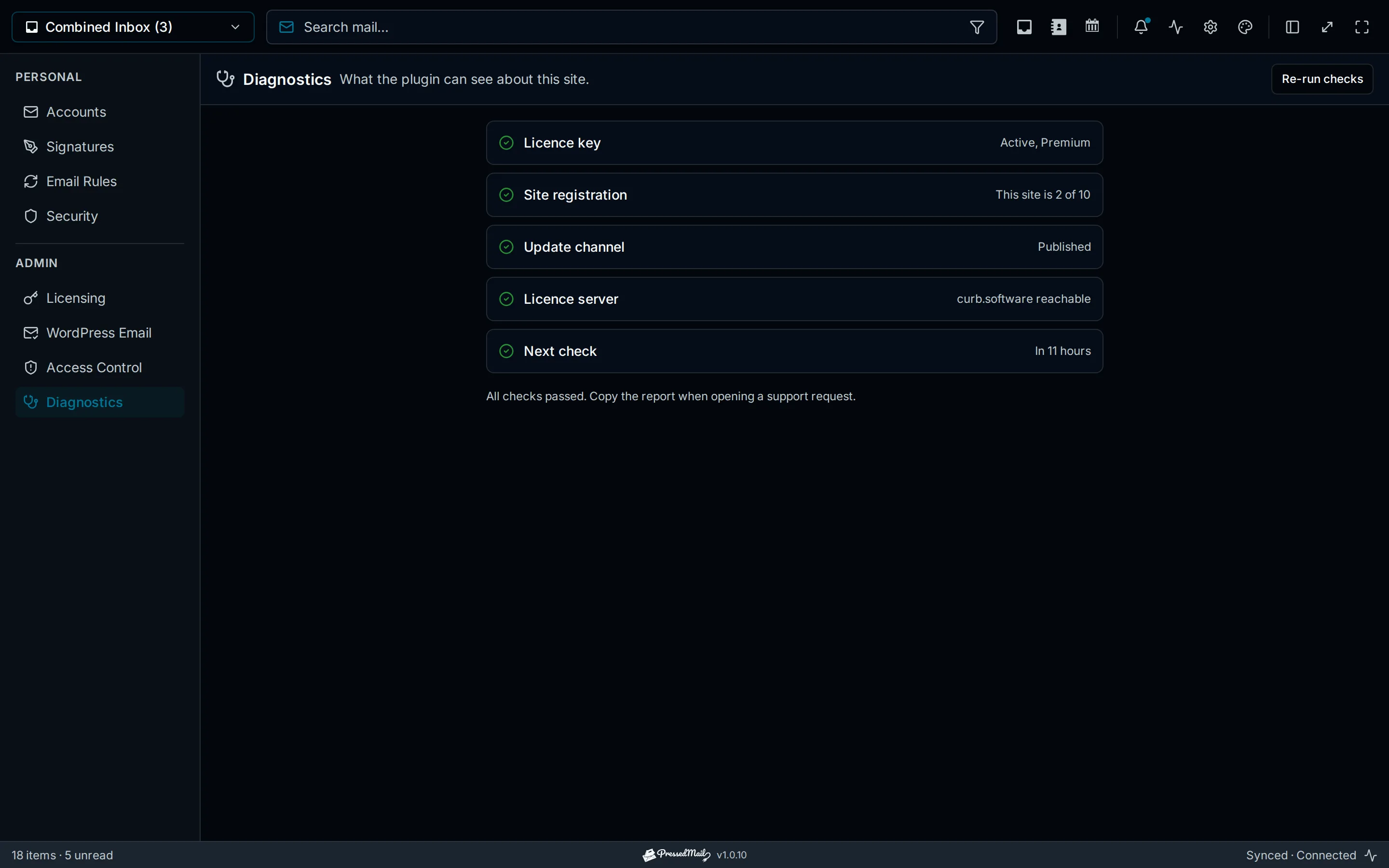 Licence, site registration and update-channel checks