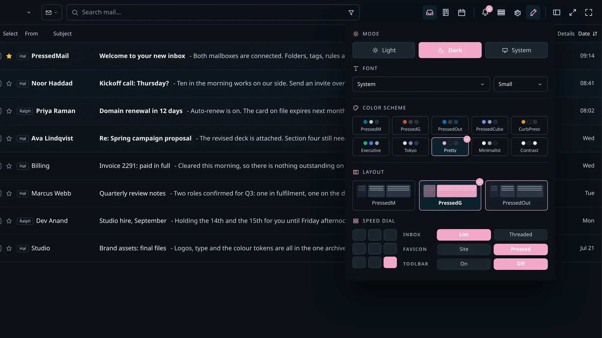 Switching between the workspace layouts